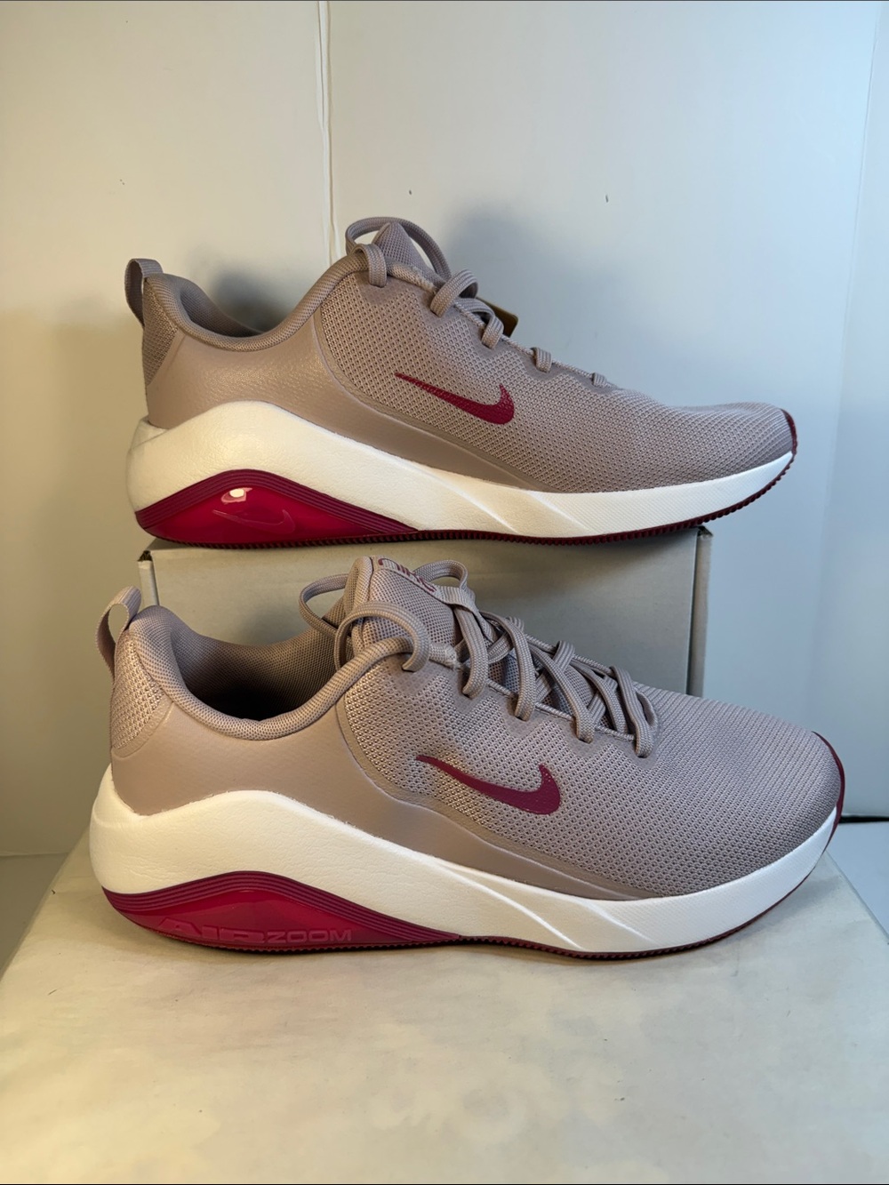 Nike Taupe and Berry Low-Profile Athletic Sneakers